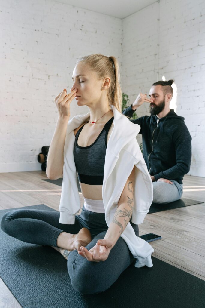 Guided breathwork session helping reduce stress and improve relaxation