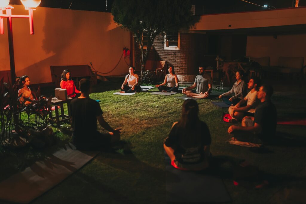 Meditation class group session focused on mindfulness and relaxation